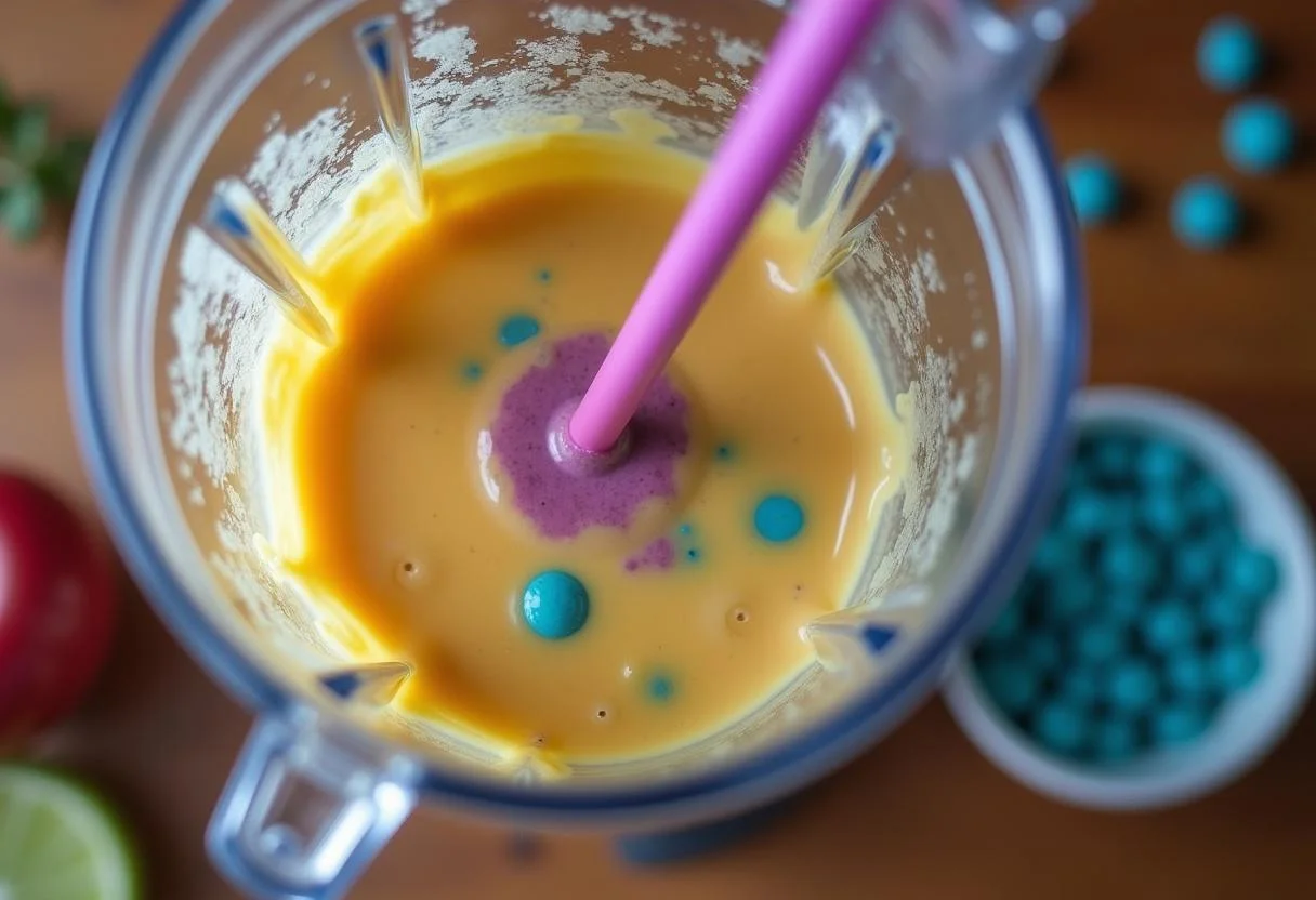 Mixing the Monsters, Inc. Scream Canister Smoothie with vibrant colors and blending action.