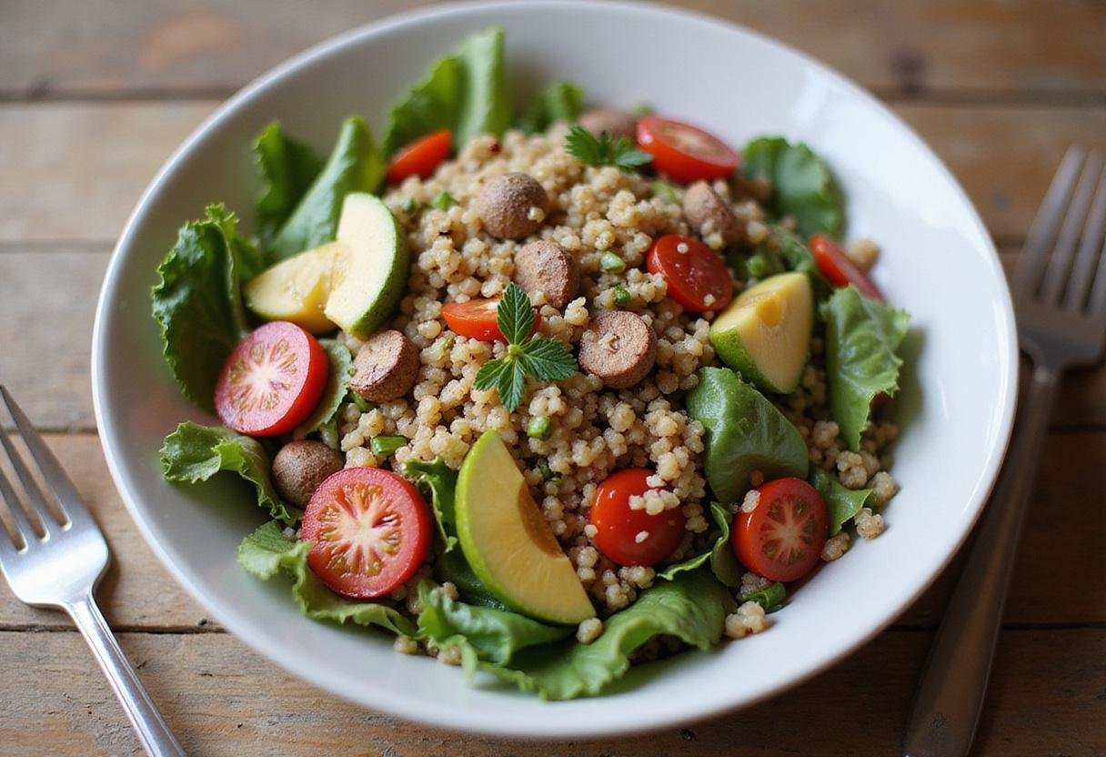 Enjoy the final dish of On The Floor Jennifer Lopez's Dance-Ready Quinoa Salad, a colorful and healthy meal perfect for dancing energy.