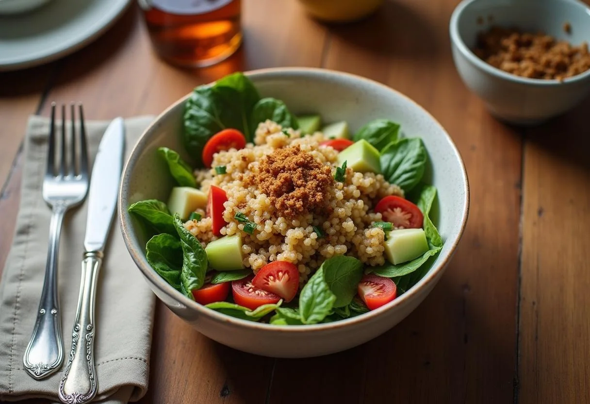Enjoy the final dish of On The Floor Jennifer Lopez's Dance-Ready Quinoa Salad, a colorful and healthy meal perfect for dancing energy.