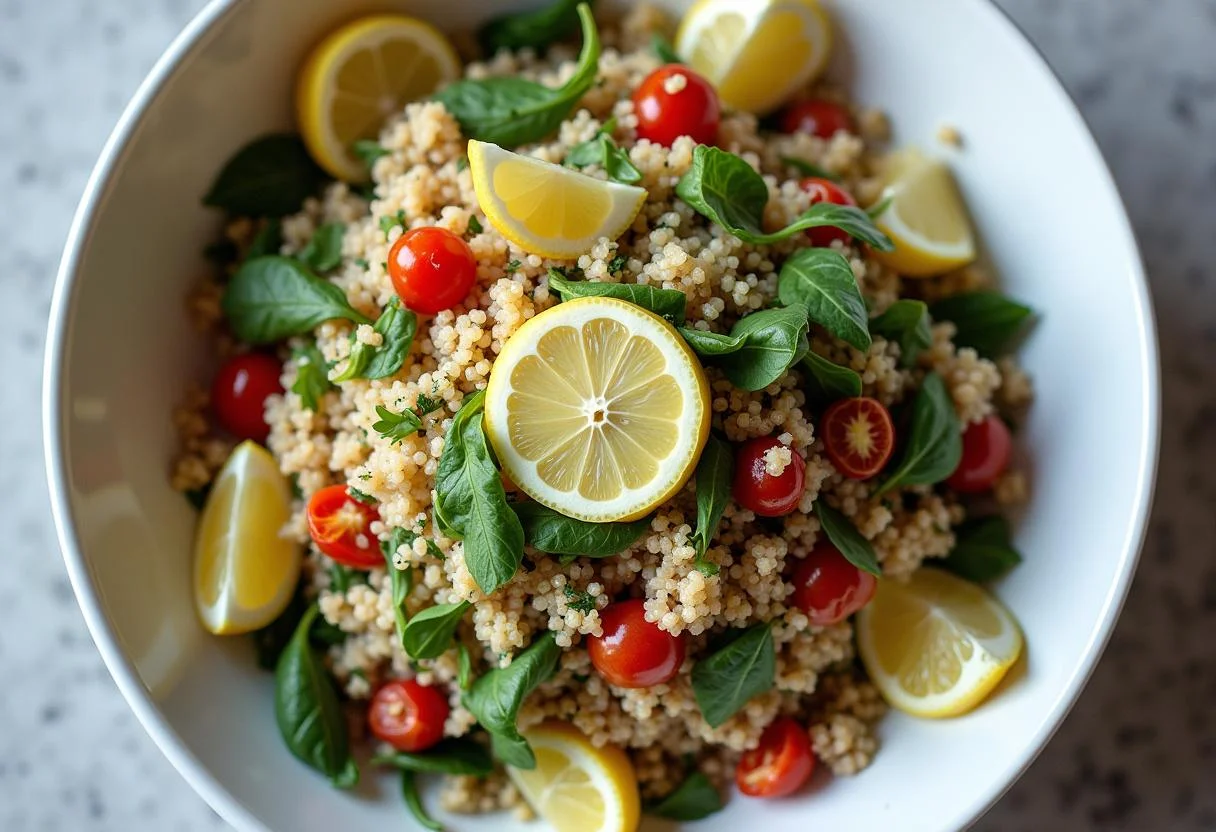 Plate the vibrant On The Floor Jennifer Lopez's Dance-Ready Quinoa Salad for an eye-catching serving at your table.