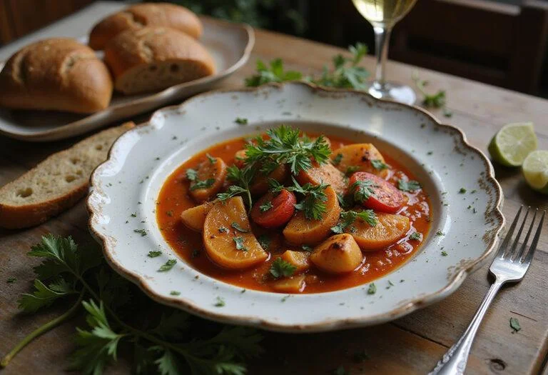 The final presentation of Pain and Glory Penélope Cruz's Mellow Mediterranean Medley, showcasing a colorful and inviting dish perfect for Mediterranean dining.