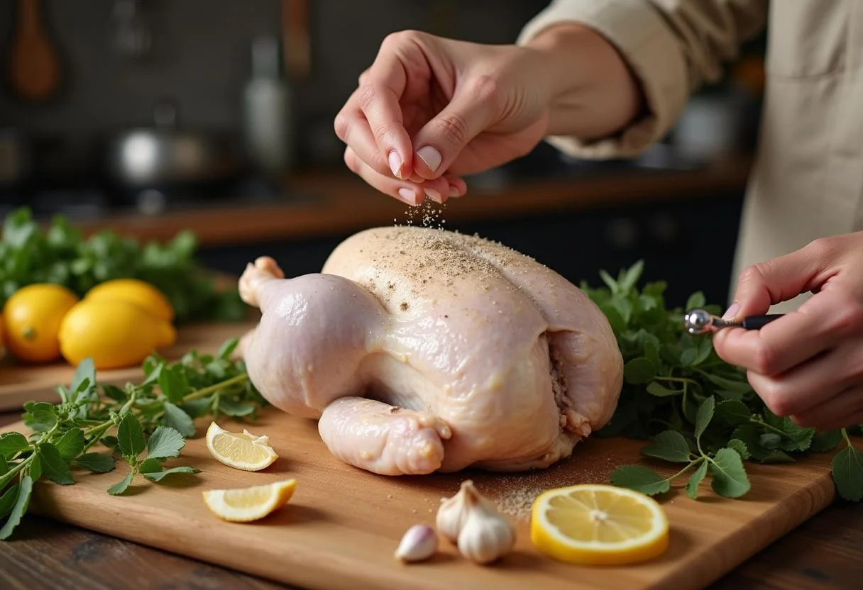 Riverdale Archie's Red Headed Rockstar Roast Chicken seasoning process with fresh herbs and garlic.