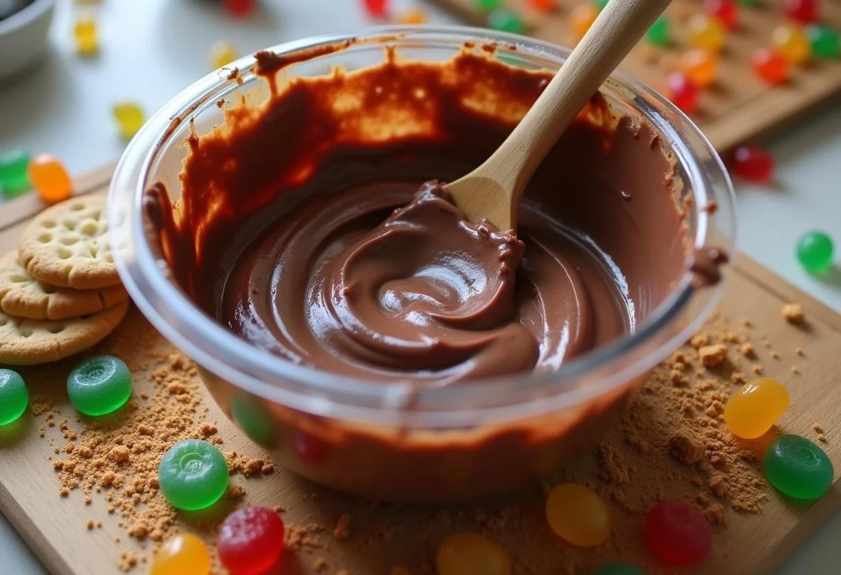 Making Riverdale Ghoulies Gummy Worm Dirt Cups with chocolate pudding and cookies for a spooky treat.