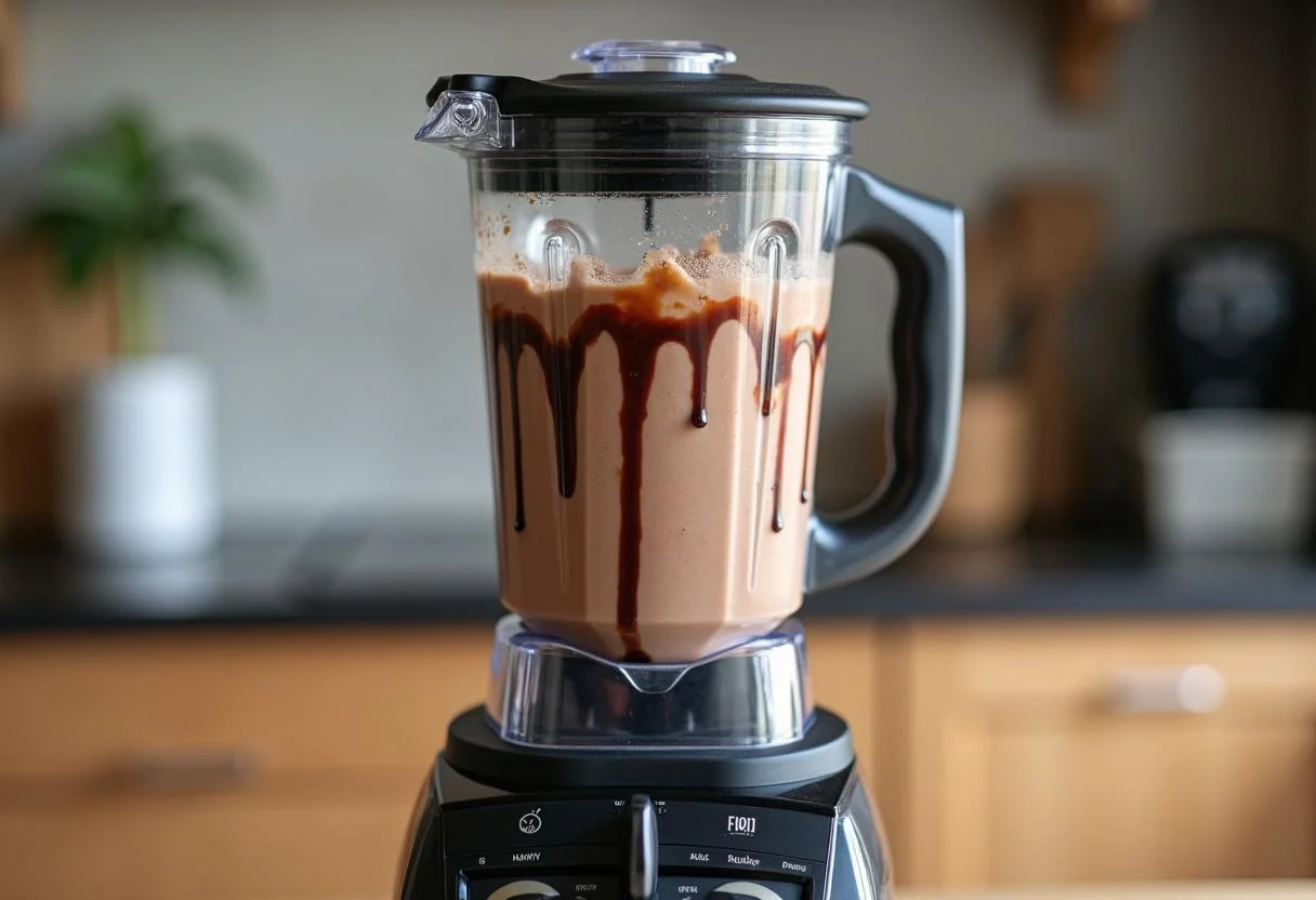Blending chocolate ice cream and milk to make Riverdale Pop's Chock'lit Shoppe Milkshakes in a high-speed blender.