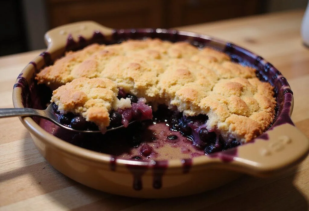 Deliciously baked Shrek Fairy Godmother's Bibbidi-Bobbidi Boo Berry Crumble, ready to serve