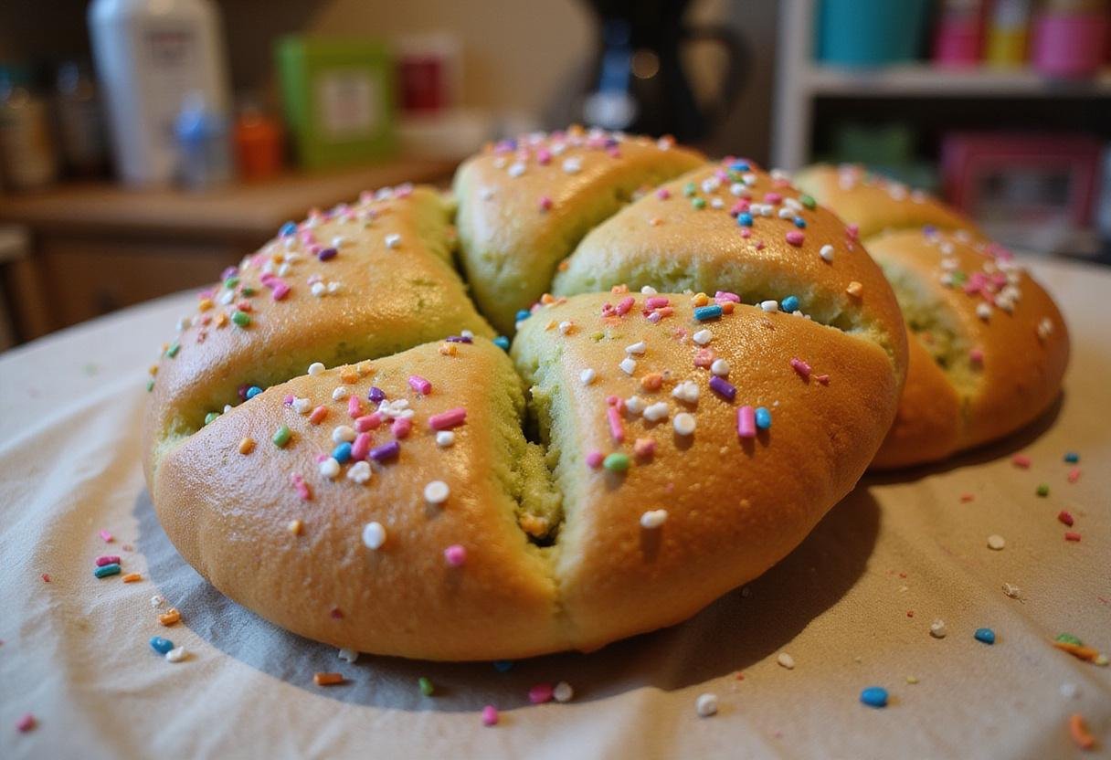 Enjoying the final result of Shrek Fiona's Far Far Away Fairy Bread: a colorful, enchanting treat perfect for any fairy-tale gathering.