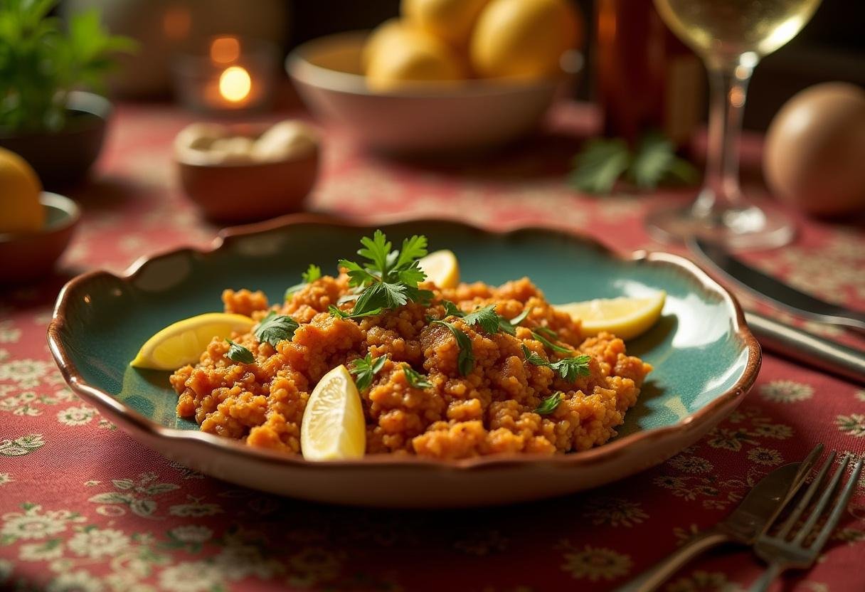 Elegant presentation of Shrek Puss in Boots' Purr-fect Paella vegetarian, garnished with lemon and herbs, perfect for a magnificent meal.