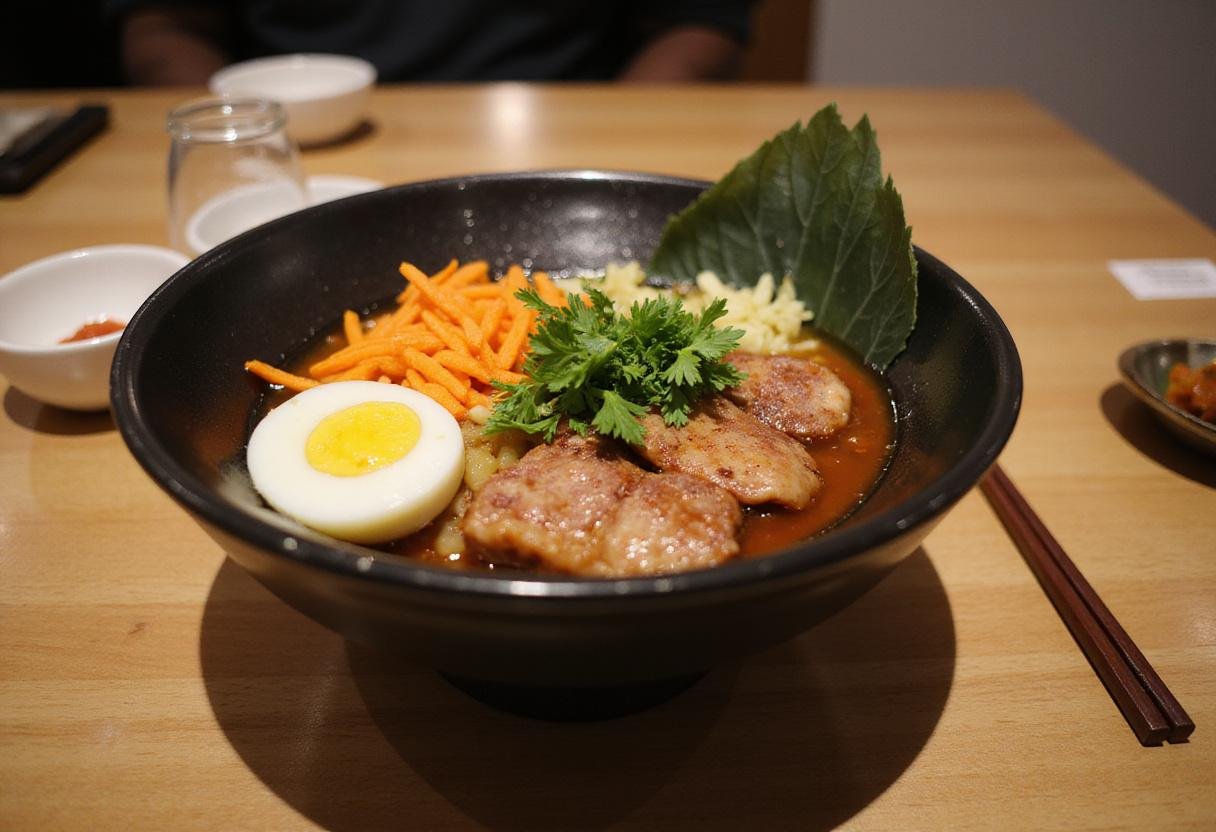 Final presentation of Squid Game Player 456's Lucky Lunch Bowl, ready to be eaten.