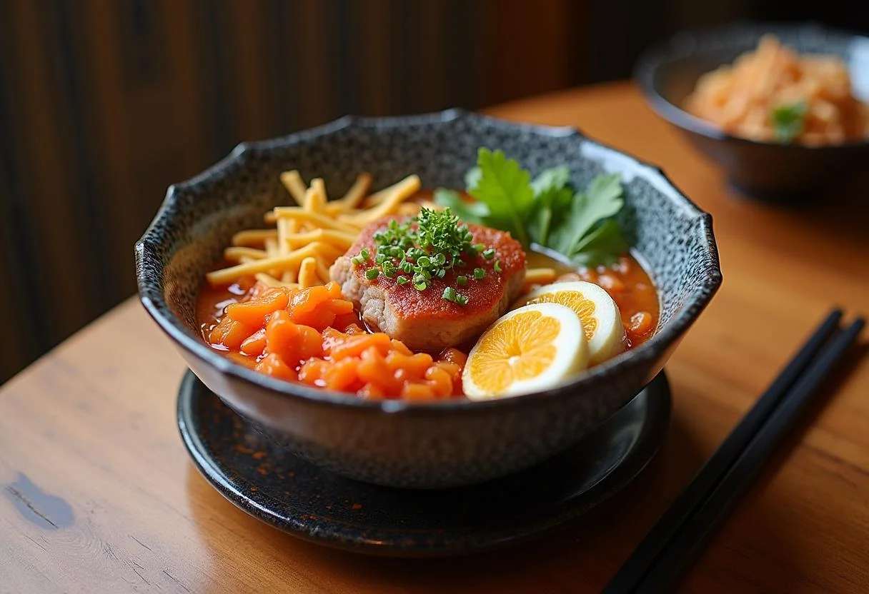 Final presentation of Squid Game Player 456's Lucky Lunch Bowl, ready to be eaten.