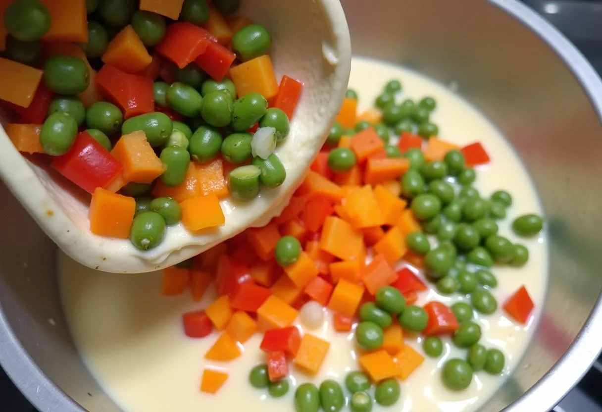 Diced vegetables combined with creamy dip ingredients for a delicious Stranger Things Demogorgon Demogorgon Dip.