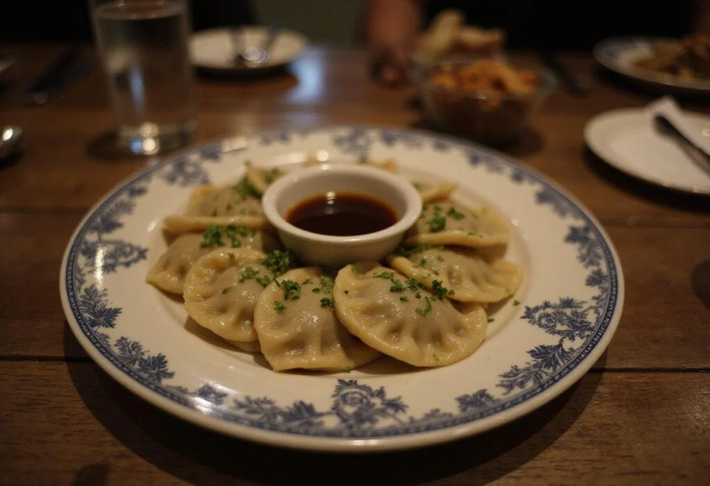 Deliciously served Stranger Things Dustin's DandD Dumplings on a plate, showcasing the final presentation and enticing garnishes for a perfect dining experience.