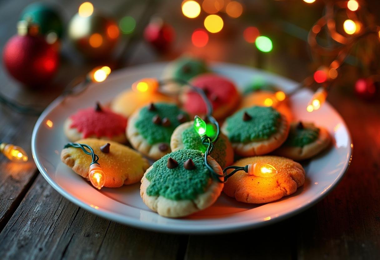 Delicious and colorful Stranger Things Joyce Byers' Christmas Light Cookies displayed elegantly on a festive plate, perfect for holiday celebrations.