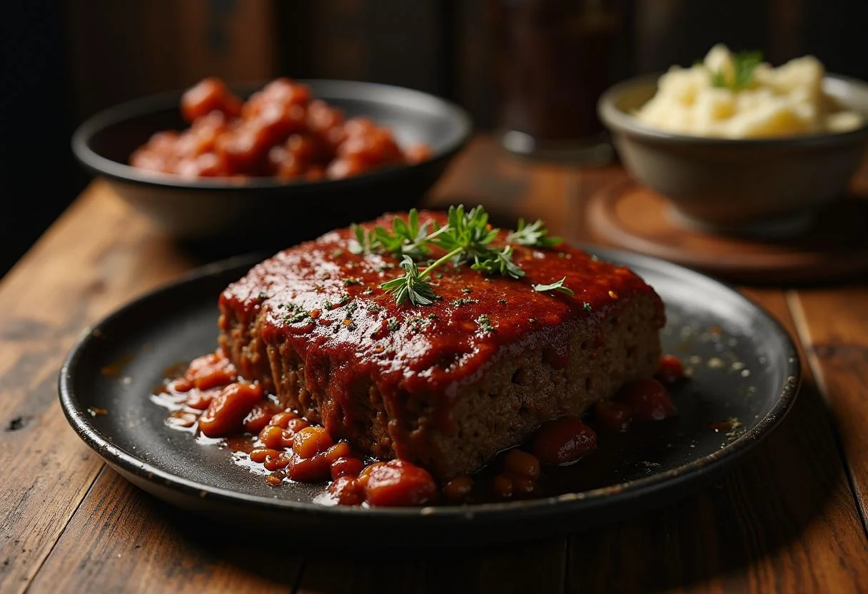 Completed Stranger Things Mind Flayer Meatloaf presented on a wooden table, served with mashed potatoes, capturing the essence of the iconic dish.
