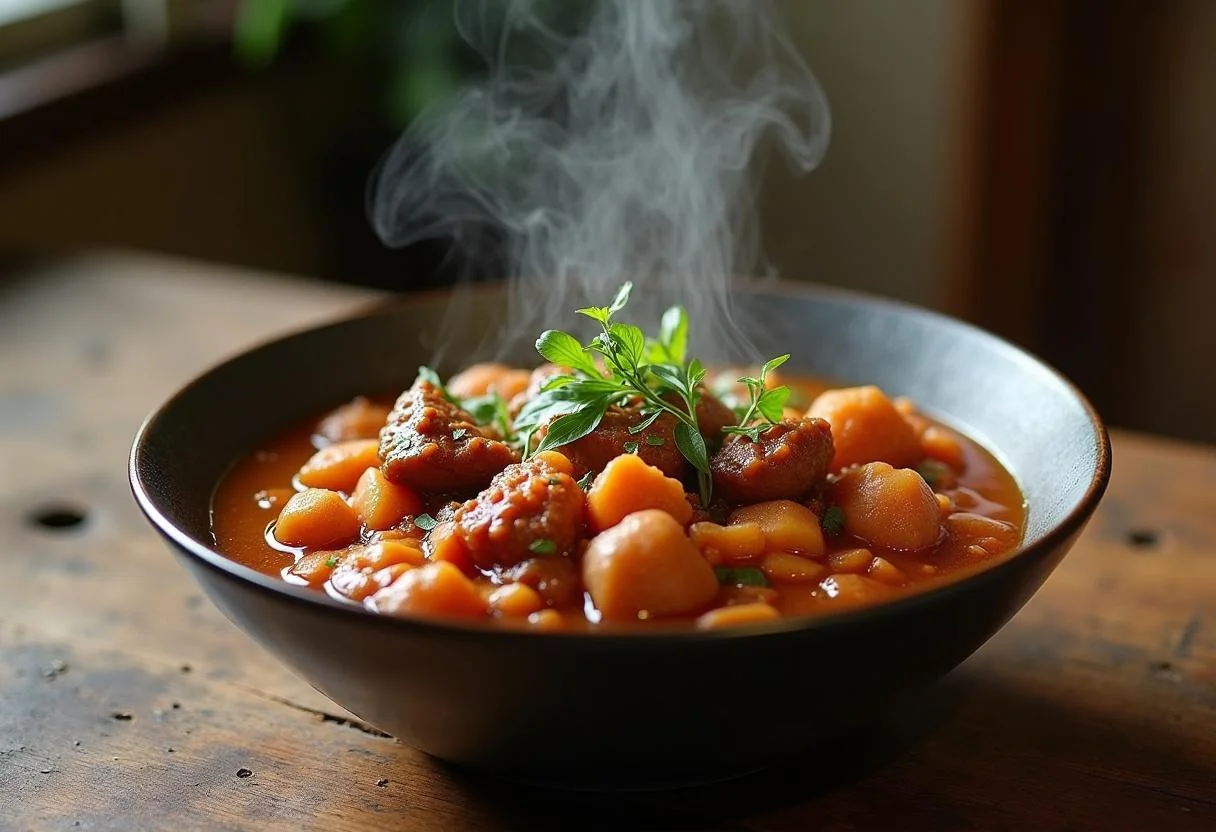 Serving a delicious bowl of The Hobbit Goblin-Town Goulash, showcasing the rich flavors and textures of the iconic dish.