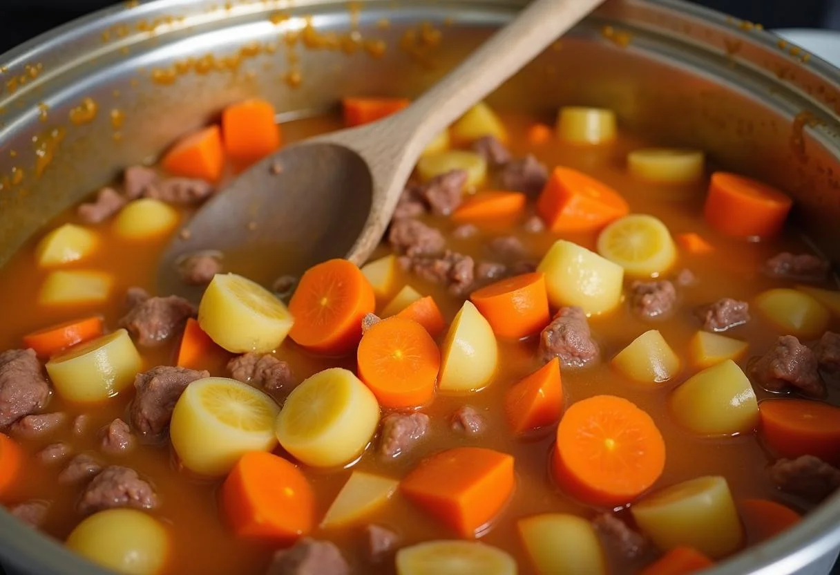 Incorporating fresh vegetables into The Hobbit Goblin-Town Goulash, boosting nutrition and flavor in the hearty stew.