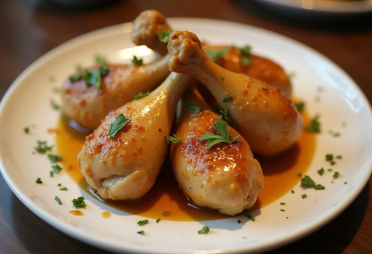 Plated Smaug's Golden Glazed Chicken dish with herbs ready for serving.