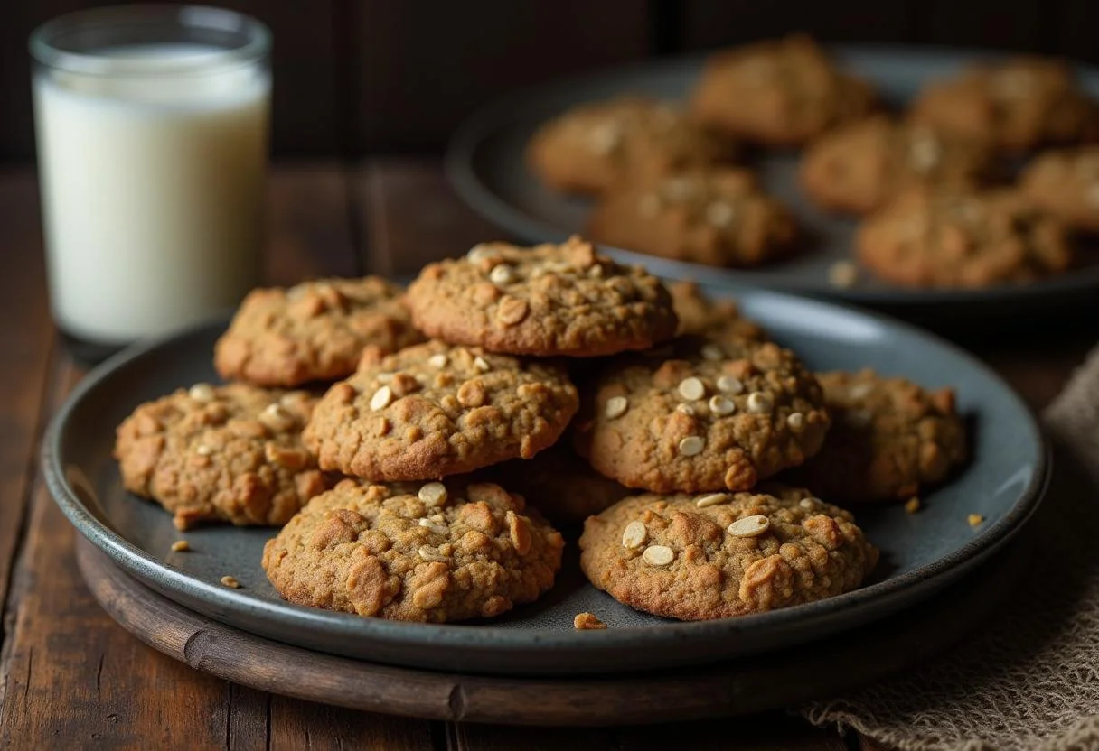 Deliciously baked The Hobbit Thorin's Oakenshield Oatmeal Cookies served with milk.