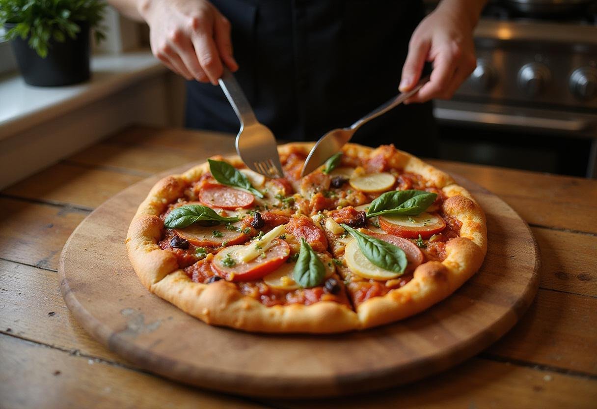 The Lion King Pride Rock Pizza displayed on a wooden board, showcasing a delicious and colorful array of toppings perfect for any pizza party.