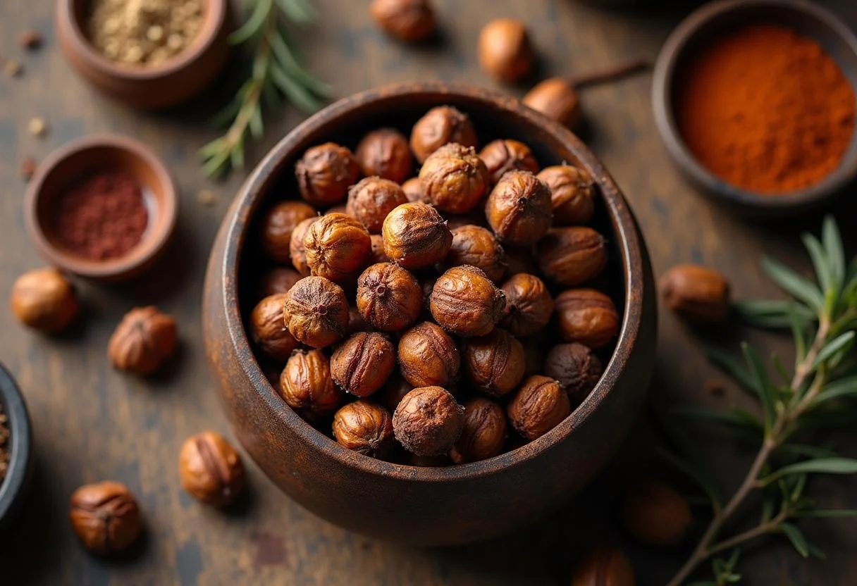 A bowl of The Lion King Scar's Shadowy Spiced Nuts, ready to be enjoyed, perfect for festive occasions or snacking.