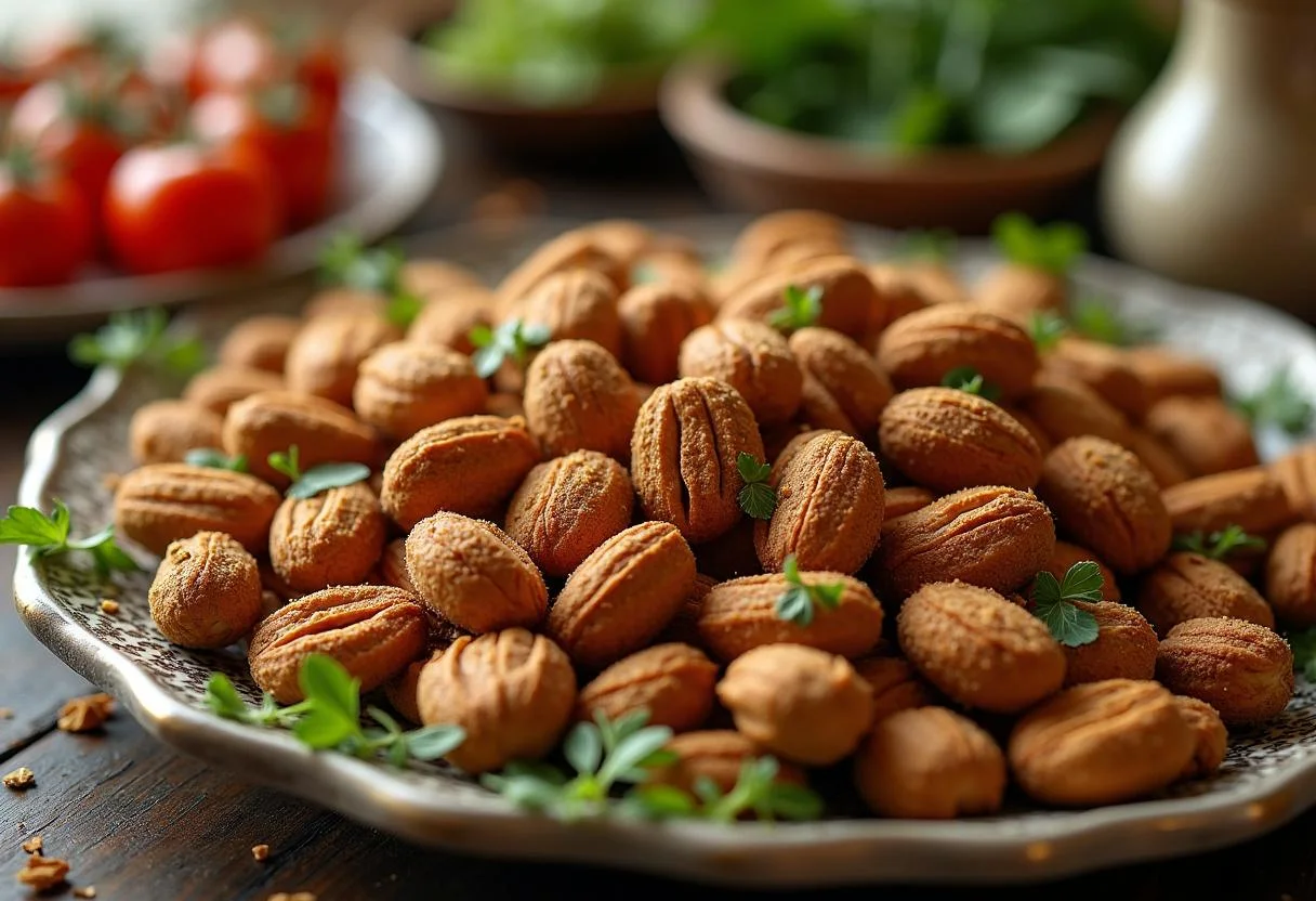 Presentation of The Lion King Scar's Shadowy Spiced Nuts on a serving platter, perfect for sharing at gatherings.
