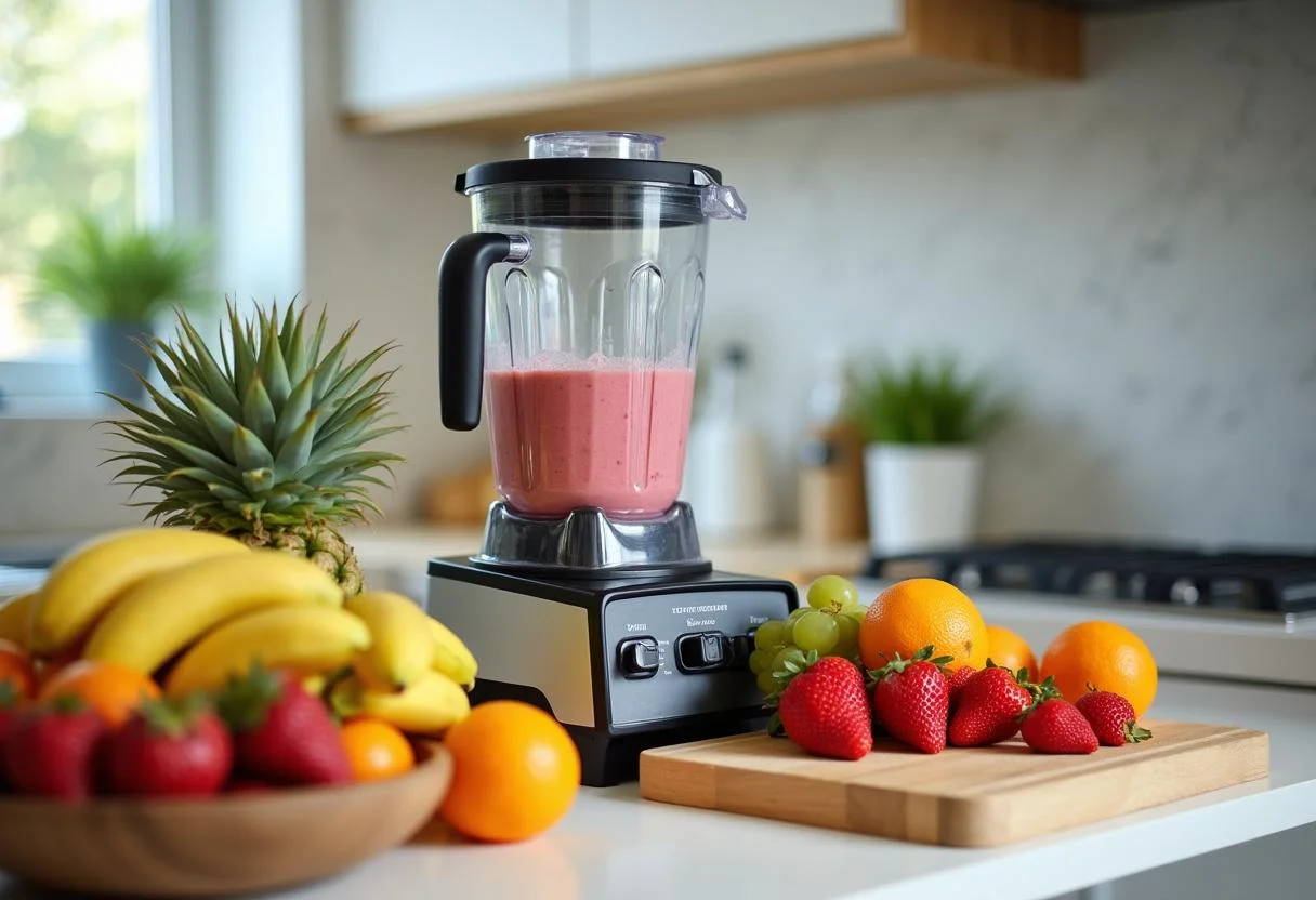 Fresh fruits for The Lion King Simba's Sunrise Smoothie on a vibrant kitchen countertop, featuring bananas, oranges, and strawberries for a healthy start.