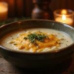 Delicious bowl of The Lord of the Rings Orc Draught Onion Soup ready to be enjoyed, showcasing its rich textures and flavors.