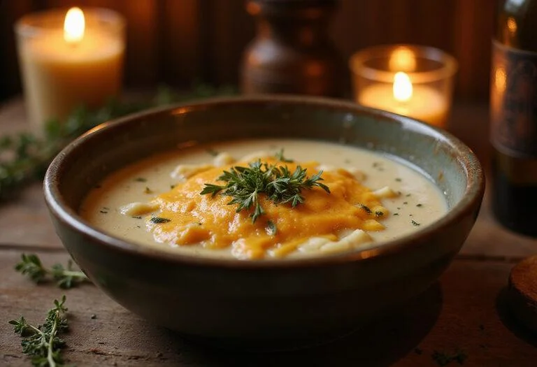 Delicious bowl of The Lord of the Rings Orc Draught Onion Soup ready to be enjoyed, showcasing its rich textures and flavors.