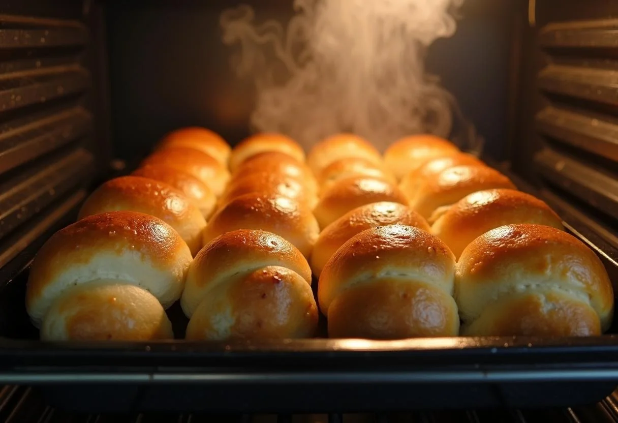 Freshly baked The Lord of the Rings Shire Sausage Rolls golden and glazed, ready to be served.