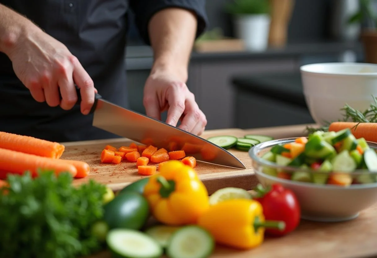 Freshly chopped vegetables for The Matrix Bullet Time Bites Vegetable Spring Rolls, showcasing vibrant colors and textures.