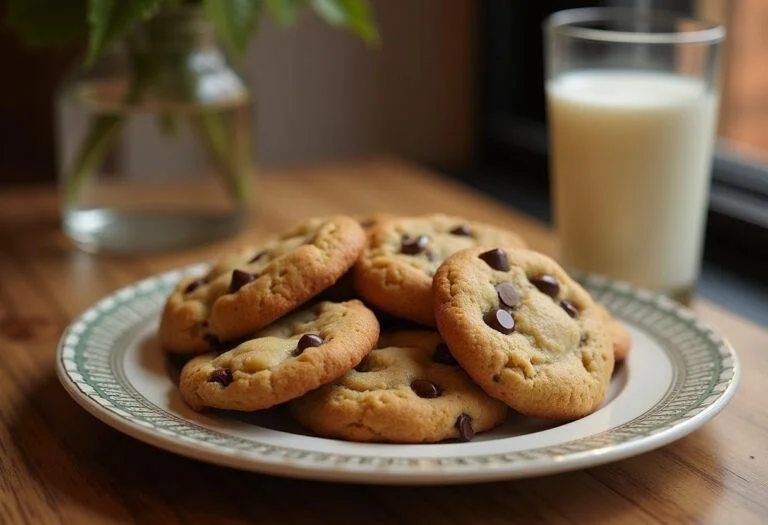 The Matrix Oracle's Oven-Baked Cookies displayed on a plate with a glass of milk, creating the perfect treat setting.
