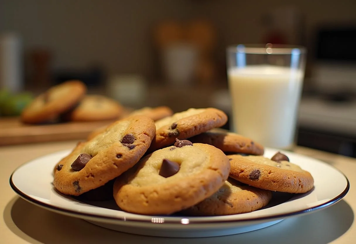 The Matrix Oracle's Oven-Baked Cookies displayed on a plate with a glass of milk, creating the perfect treat setting.