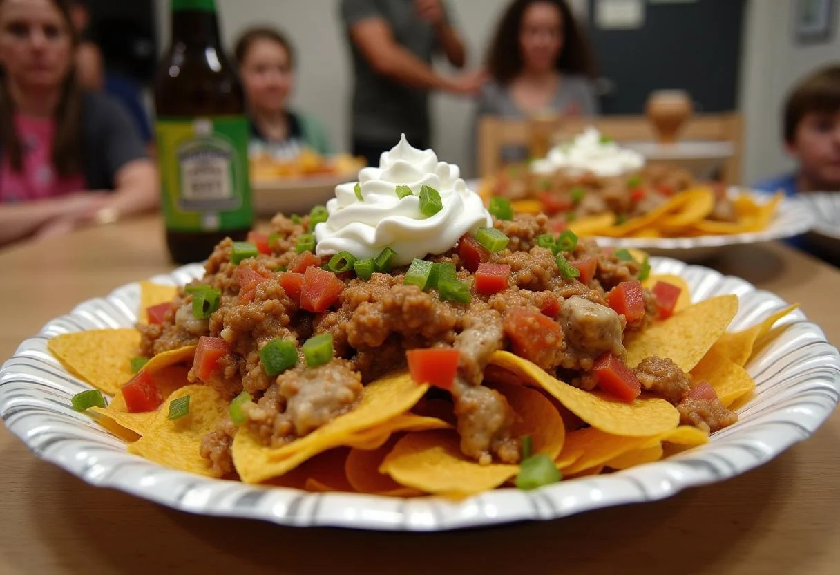 Delicious Dunder Mifflin Paper Plate Nachos ready to serve with colorful toppings, perfect for any party.