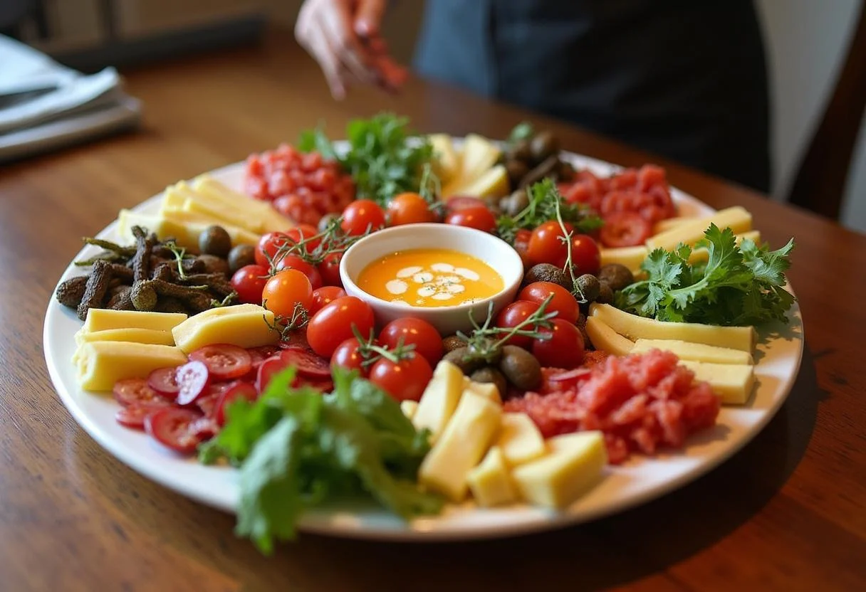 The Office Pam's Art School Antipasto Platter artistically displayed, showcasing a variety of olives, cheeses, and cured meats for a perfect party appetizer.