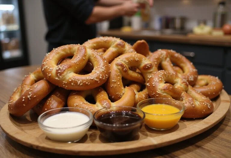 The Office Stanley's Pretzel Day Pretzels - deliciously baked soft pretzels ready to serve with dips in a vibrant kitchen.