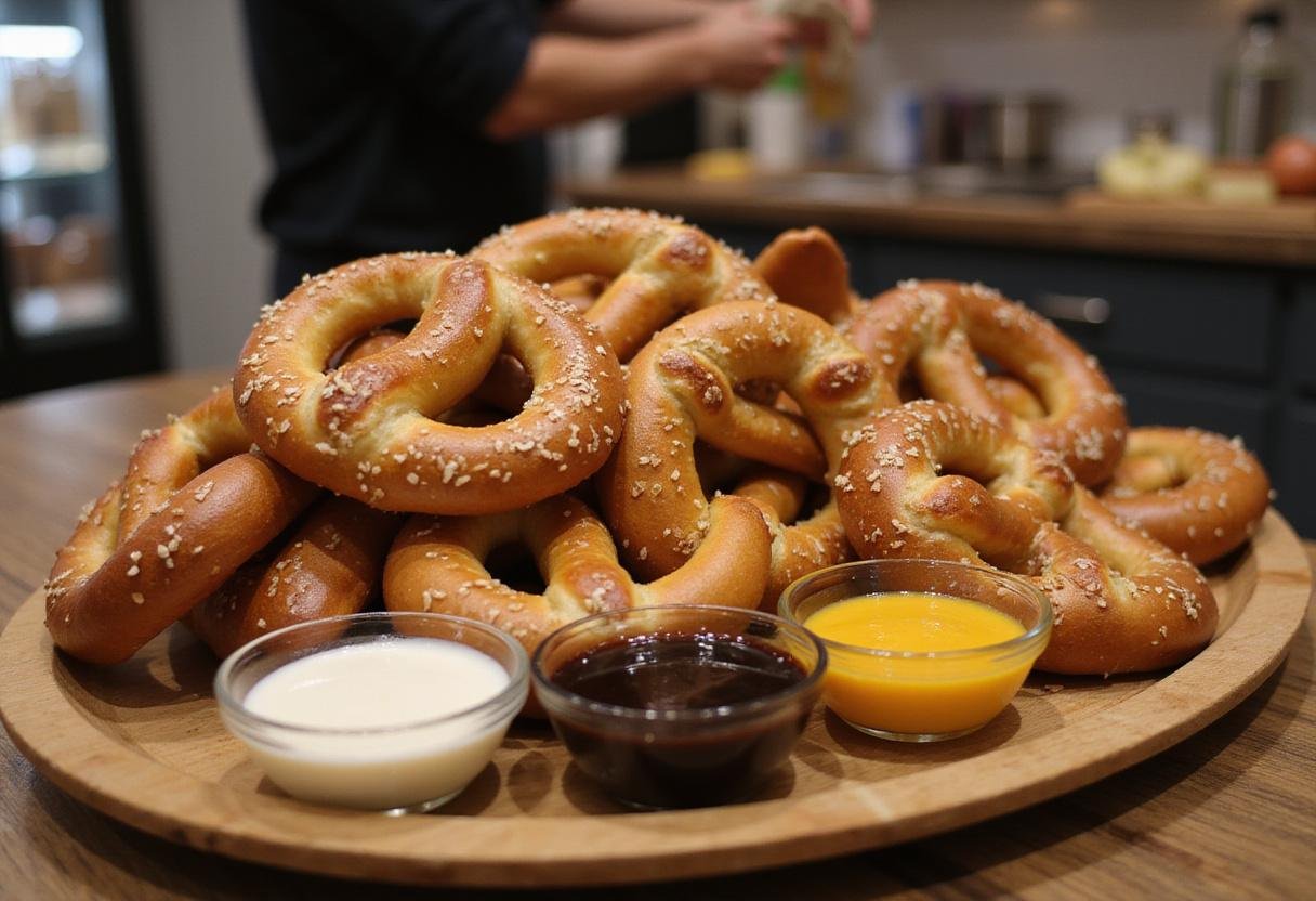 The Office Stanley's Pretzel Day Pretzels - deliciously baked soft pretzels ready to serve with dips in a vibrant kitchen.