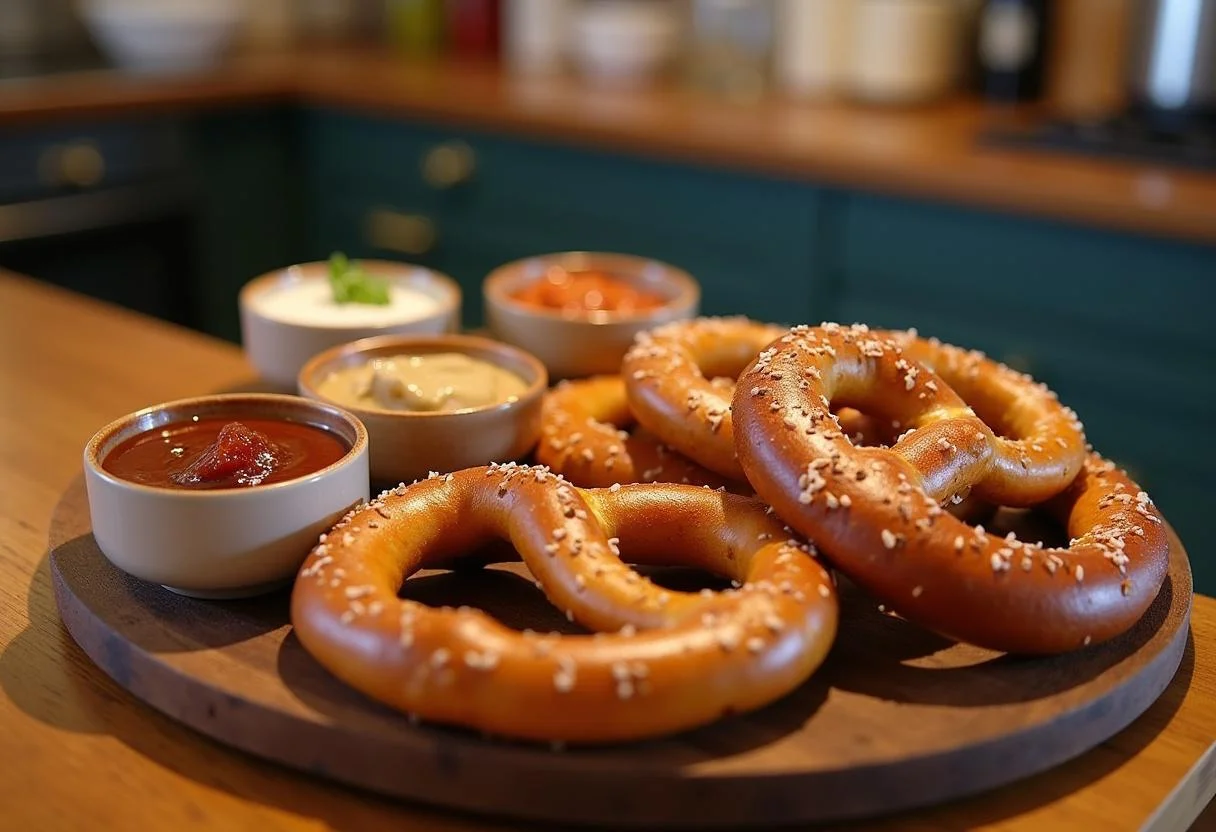 The Office Stanley's Pretzel Day Pretzels - deliciously baked soft pretzels ready to serve with dips in a vibrant kitchen.
