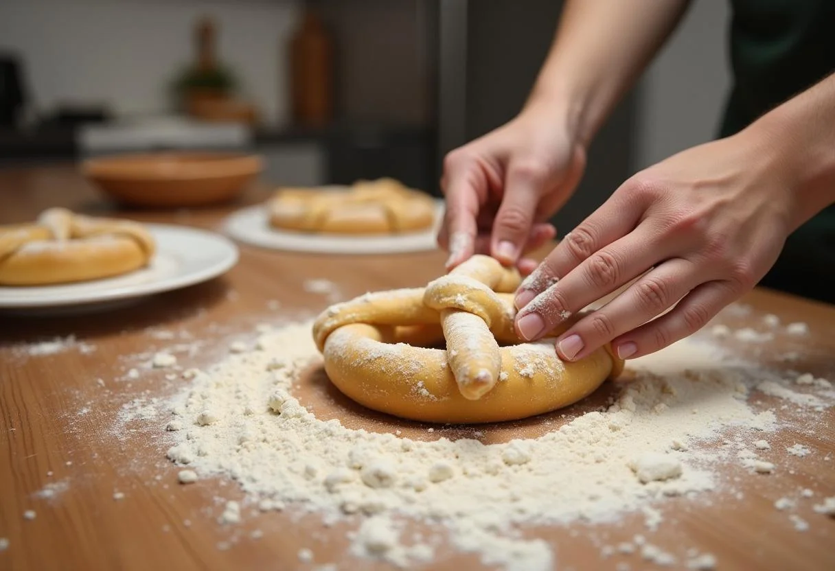 The Office Stanley's Pretzel Day Pretzels - kneading pretzel dough to perfection in a warm kitchen.