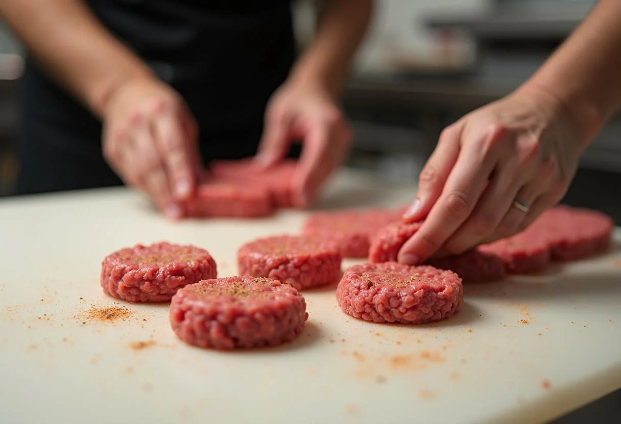 Slider patties being shaped for The Simpsons Krusty Burger Sliders, highlighting the process of creating delicious mini burgers.