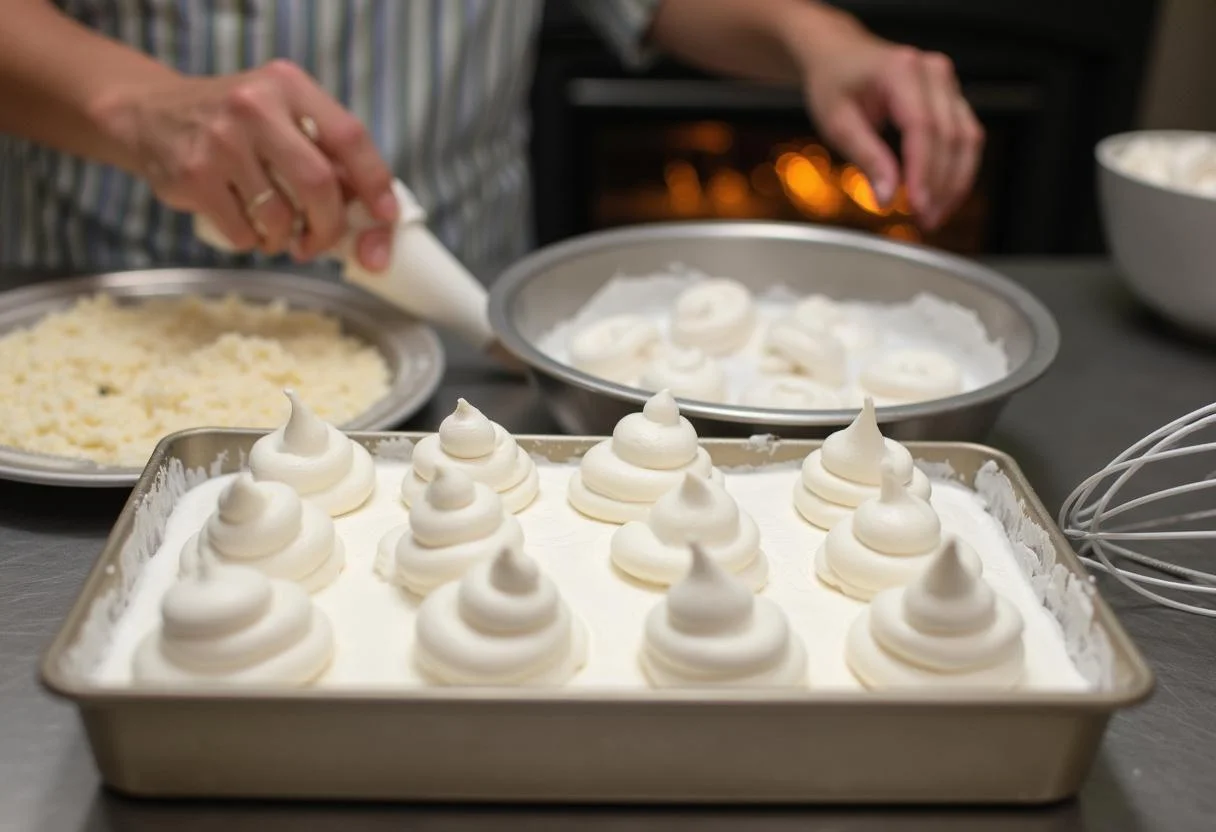 Preparing meringue for The Simpsons Mr. Burns' Excellent Baked Alaska with decorative piping swirls.