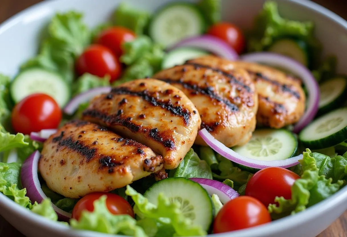 Fresh ingredients in a salad bowl for The Sky Is Pink Priyanka Chopra Jonas's Tandoori Chicken Salad, showcasing vibrant colors.