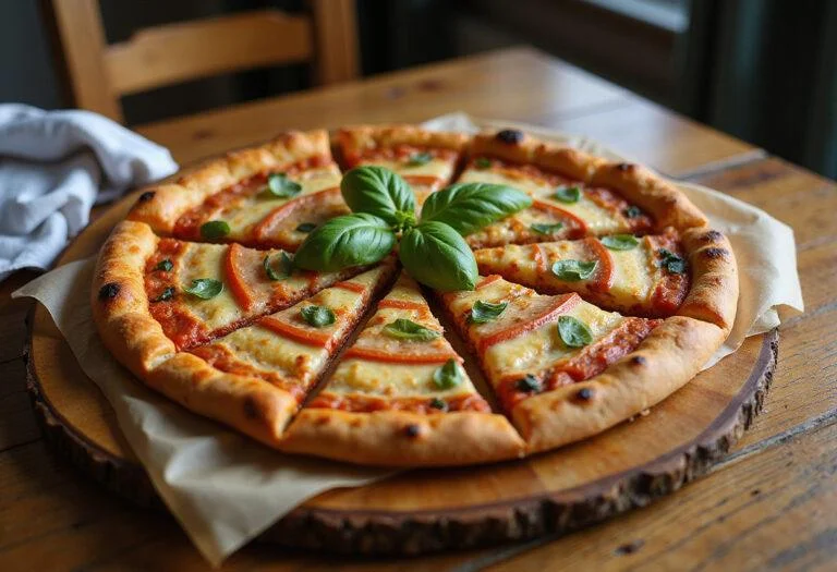 The final masterpiece, The Spider-Man Zendaya's Web-Slinging Veggie Pizza, perfectly baked and ready to be enjoyed with fresh basil garnish.