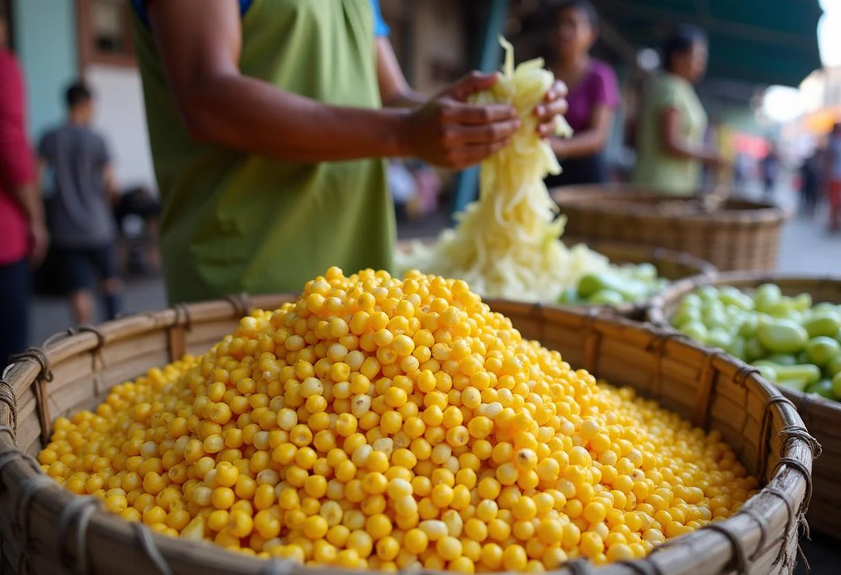 Fresh corn preparation at an Indian street food market for The White Tiger Priyanka Chopra Jonas's Indian Street Corn Chaat.