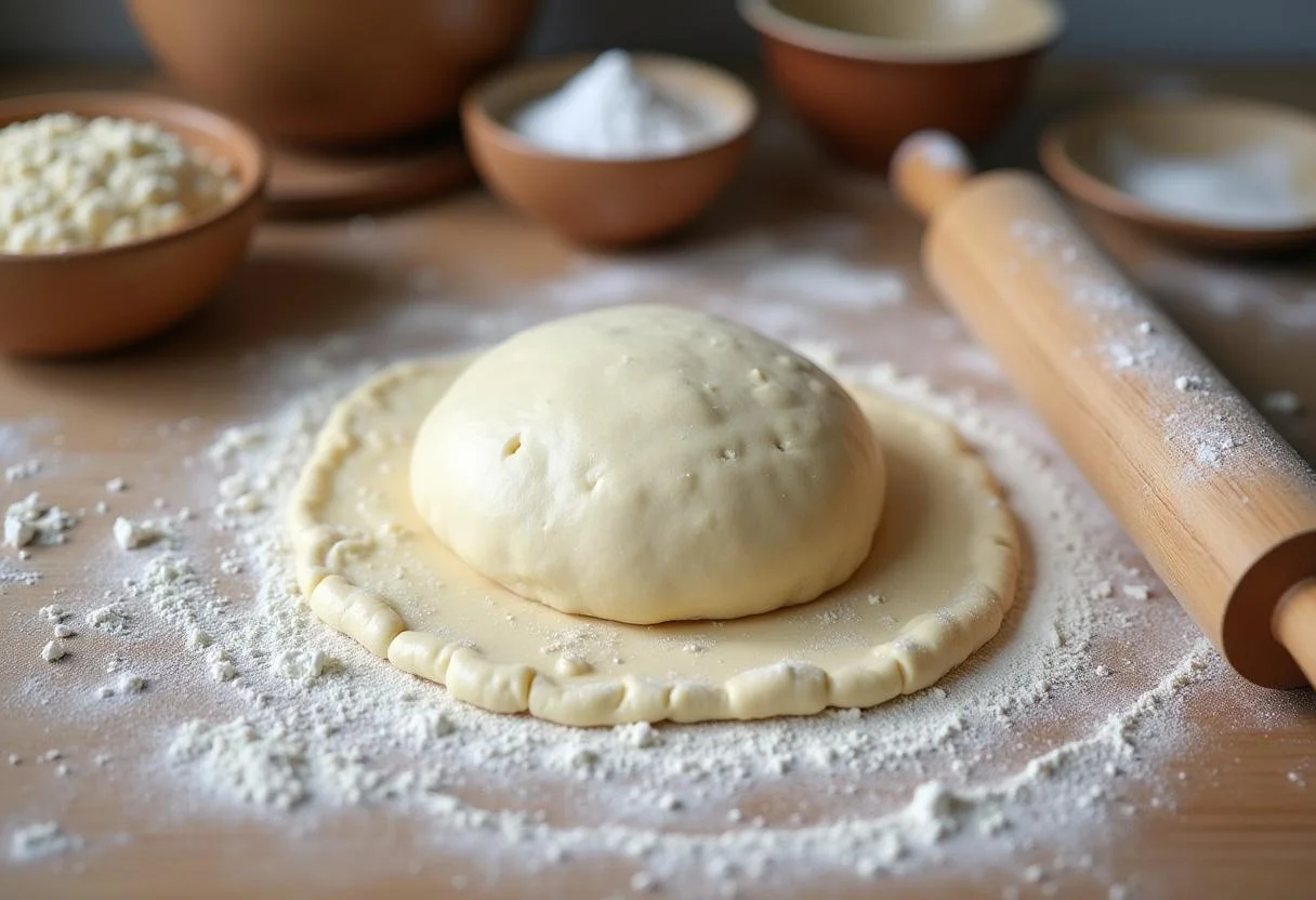 Kneading dough for Toy Story Slinky Dog's Stretchy Stromboli on a floured surface, showcasing the process of making this tasty dish.