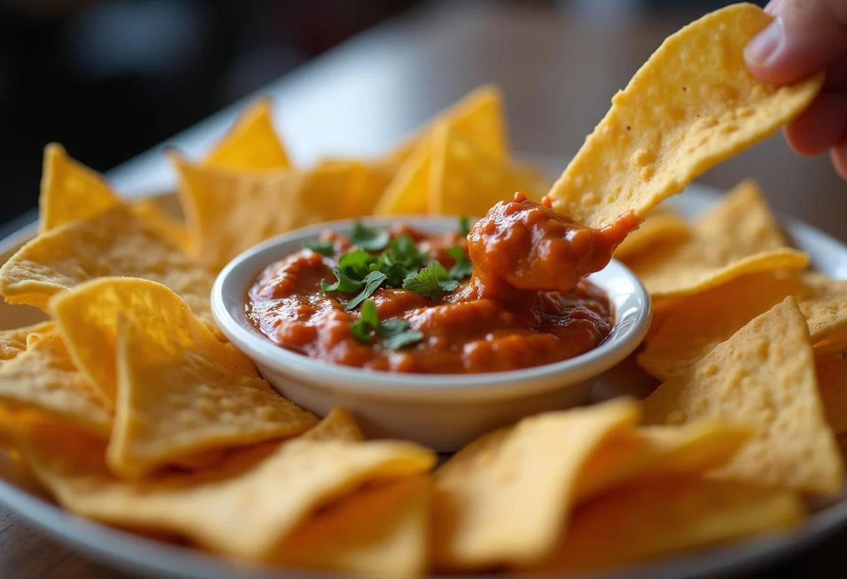 Tortilla chips served around Toy Story Woody's Roundup Ranch Dip, highlighting a fun snack perfect for sharing.