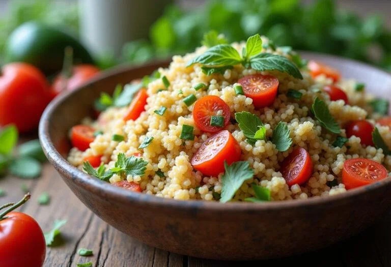 Final presentation of Without Remorse Michael B. Jordan's John Clark's Commando Quinoa Salad, showcasing its colors and textures in a rustic bowl.