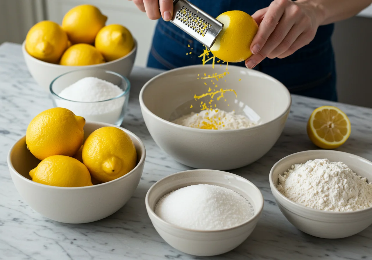 Zesting lemons for Harry Potter Felix Felicis Lucky Lemon Bars, showcasing fresh ingredients and bright colors.