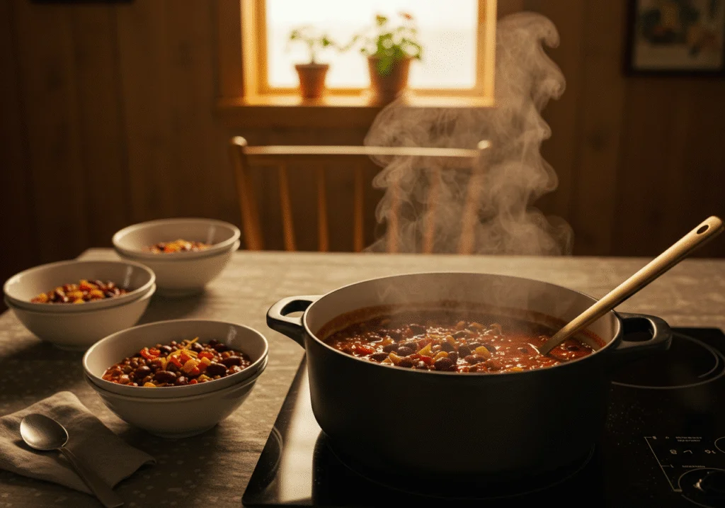 Simmering How I Met Your Mother Slap Bet Chili on the stove, inviting a cozy dining experience.