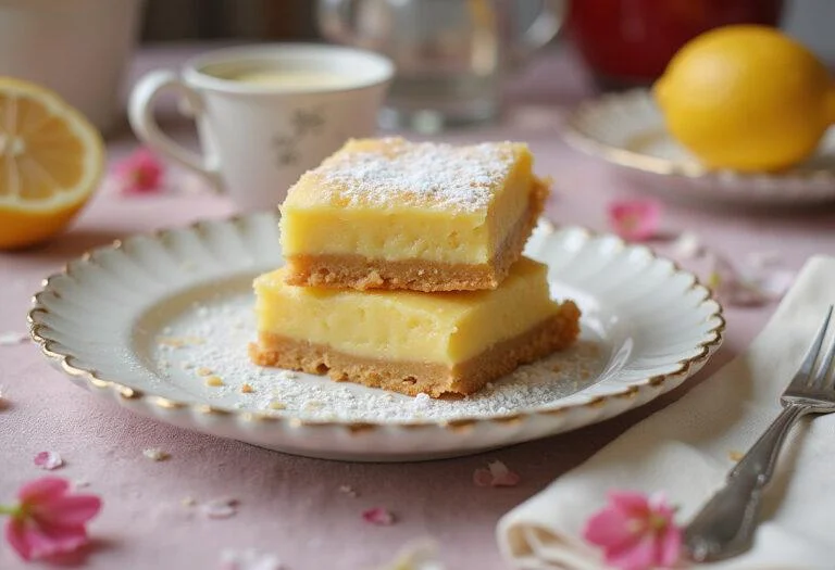 Marilyn Monroe lemon bars beautifully presented on a vintage plate in a vintage-style kitchen, featuring golden crust and bright lemon filling, with a touch of powdered sugar, capturing the Hollywood glamour inspired by Ana de Armas's portrayal of Marilyn Monroe.