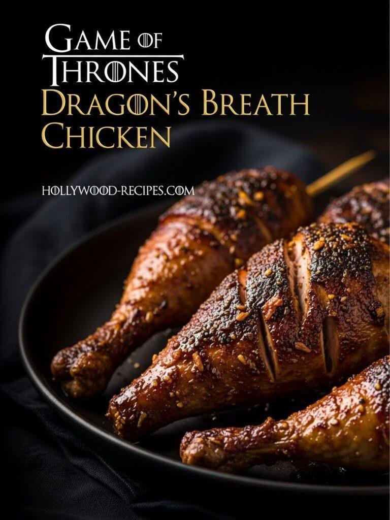 A close-up, dramatic shot of three glossy, dark, charred chicken drumsticks arranged on a black plate. The chicken is deeply scored and coated in a dark, sticky, spicy glaze and dusted with spices, suggesting a smoky or fiery flavor profile.