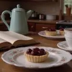 Close-up of Rory's Chilton Cherry Tarts beautifully arranged on a plate in a cozy kitchen setting inspired by Gilmore Girls, with warm lighting and subtle vintage decor highlighting a classic TV show baking vibe.